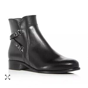 La Canadienne Sharon Side Zip Leather Ankle Booties 9.5 flat black leather